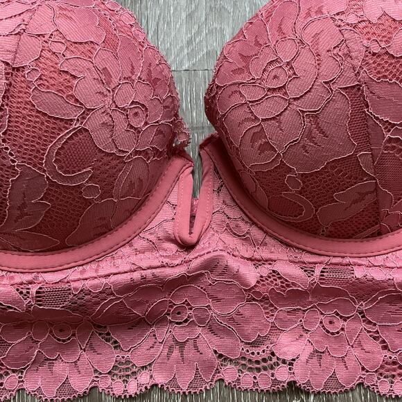 Marilyn Monroe Long Line Lace Plunge Bra 34C Pink Mauve - Picture 2 of 7